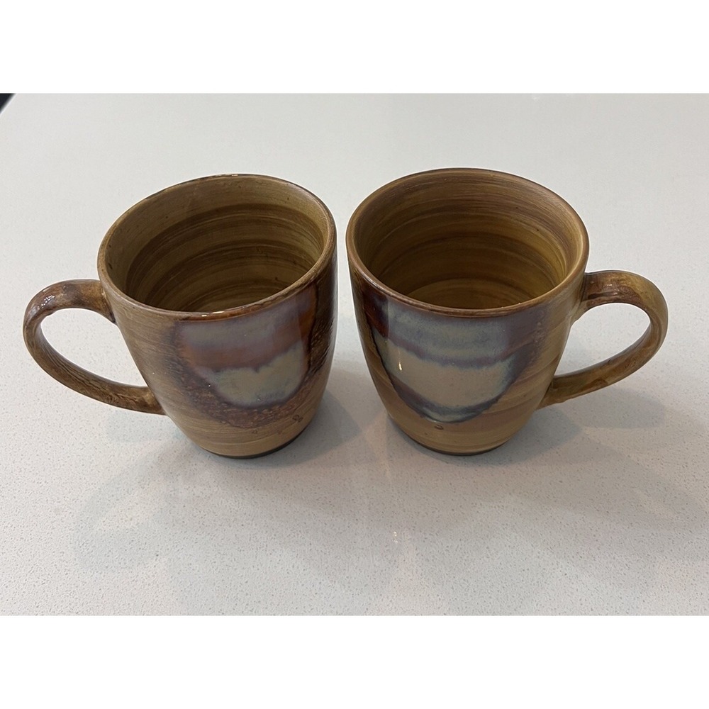 Sango Splash Brown Stoneware Drip Glaze‎ Coffee Mugs Cups Set Of 2